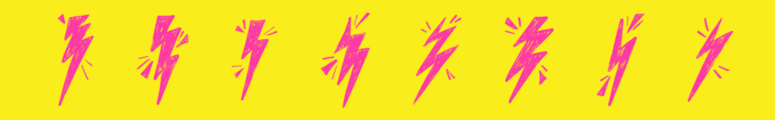 Pink Thunder lightning doodle with energetic hand strokes. Flashy bolt icon in sketch style. Flat vector illustration isolated © Viktoria