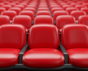 Fototapeta premium Red stadium seats with empty rows.