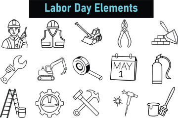 set of labor day elements vector icons illustration