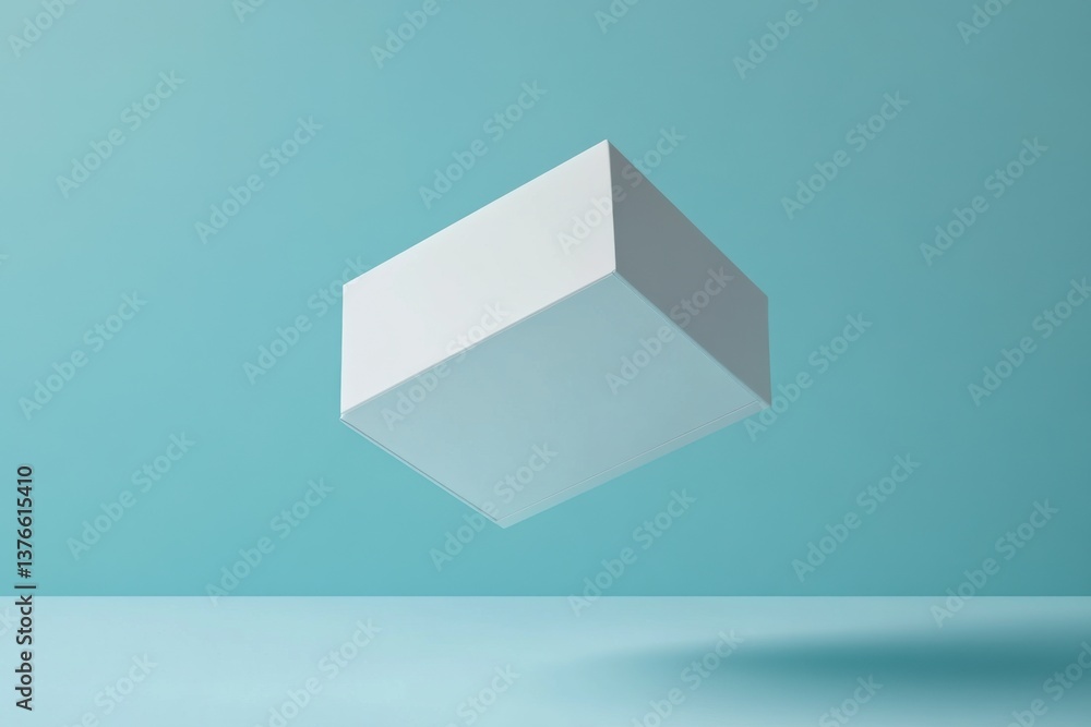 Poster floating white box on teal background showcasing minimalist design and modern aesthetics at a creati