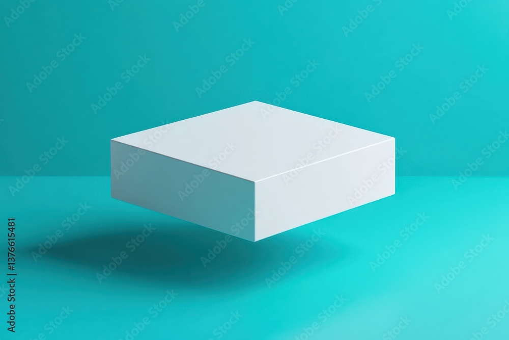 Poster Minimalist floating white box on turquoise background creating a modern and clean design aesthetic
