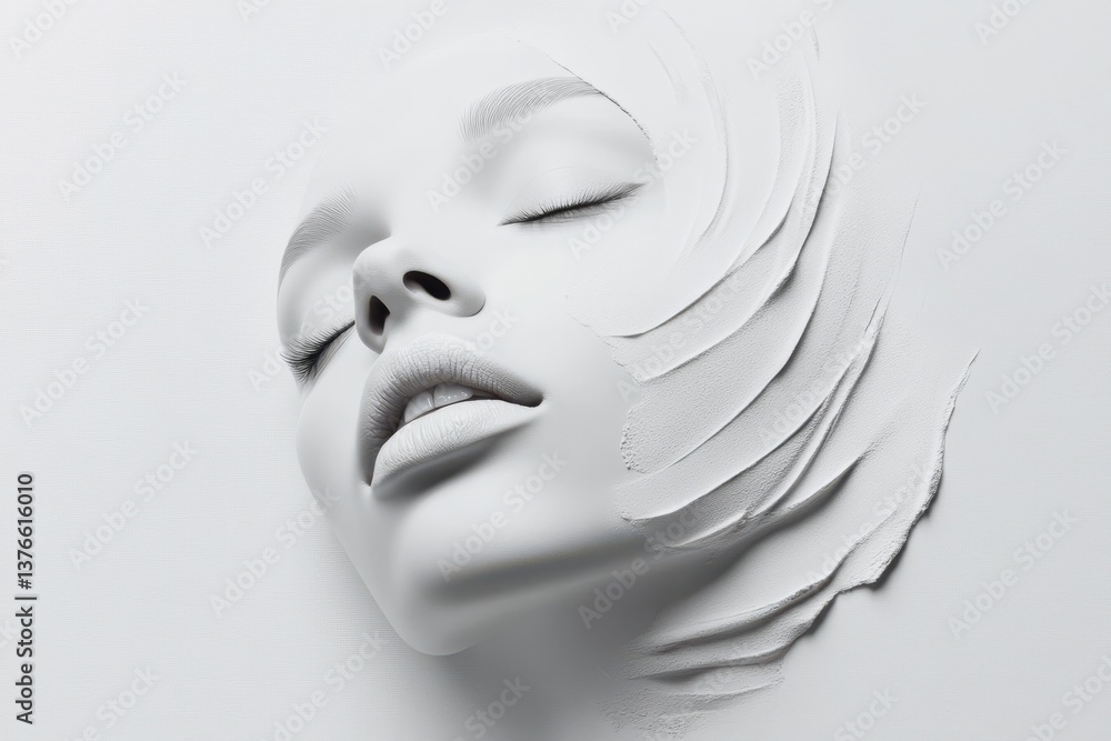 Aufkleber Close-up of a serene and artistic white face sculpture with smooth contours and delicate features against a plain background