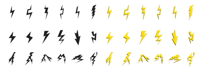 Obraz premium Lightning icon set. Electric, Energy sign and symbol. thunderbolt and Power icon. Lightning, power icon, vector illustration.