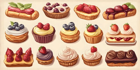 Assorted Delicious Pastries and Cakes: A Collection of Sweet Treats