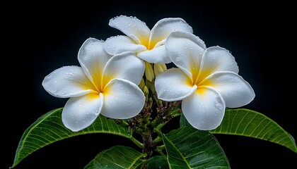 Fototapeta premium White Plumeria Flowers with Black Background.