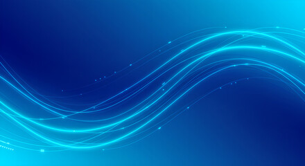 Fototapeta premium Abstract blue technology curved lines and particle background. Digital data stream visualization for future communication network and connection, innovative science presentation