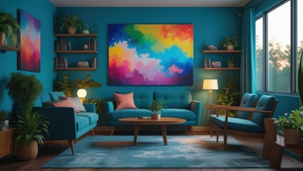 vibrant contemporary painting adorning bright living room