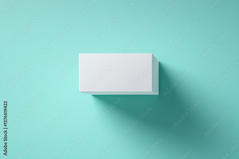 Poster Minimalist design of a simple white box casting a shadow on a light teal background in a contemporary setting