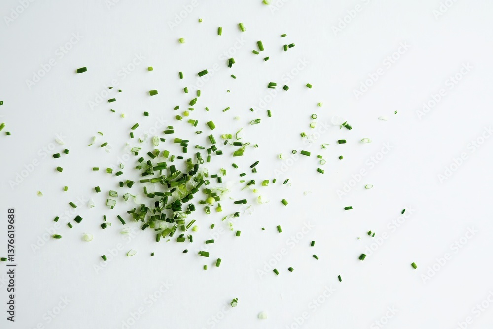 Poster freshly chopped green onions arranged on a clean white surface ready for culinary use in various dis