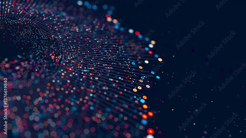 Poster Big Data complex round graph animation. Quantum computing universe. Cyber space of AI technology. Futuristic graph. Digital information presentation loop.