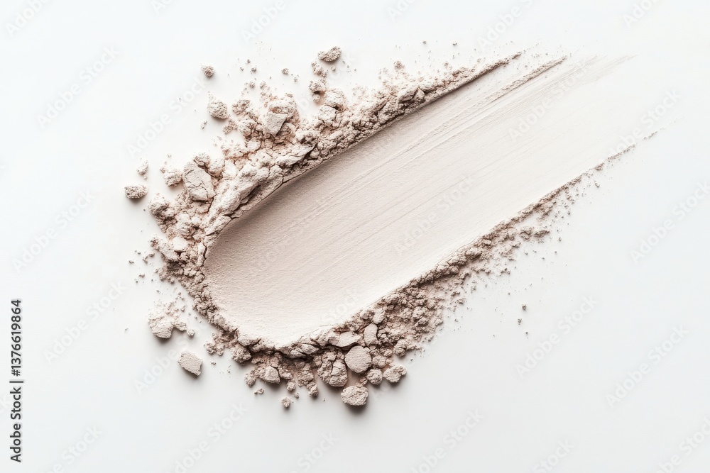 Poster Natural beige powder spread across a white surface, showcasing its fine texture and light color in a minimal setting