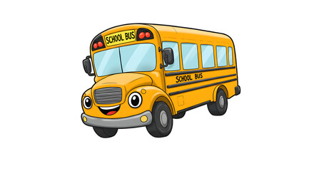 Cartoon School Bus Smiling on White Background Transportation Illustration