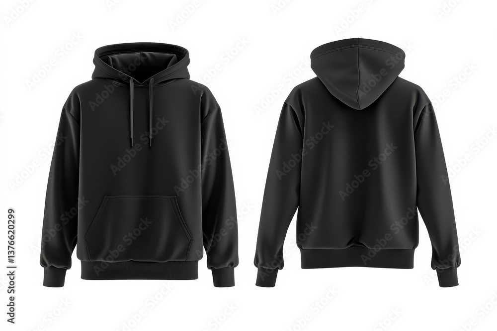 Poster black hoodie displayed from front and back angles on a white background, perfect for showcasing casu