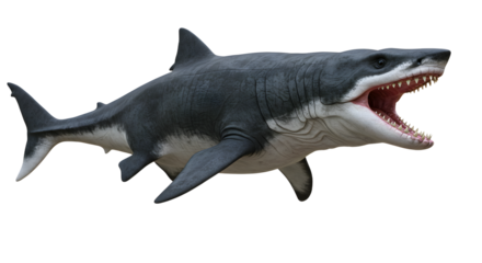 Swimming Shark with Open Mouth and Sharp Teeth on White Background