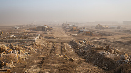 Fototapeta premium The construction of a mine site in swakopmund with big equipment and machines.