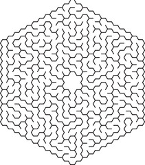 Complex Hexagonal Maze Puzzle Geometric Pattern, Black Lines, White Background