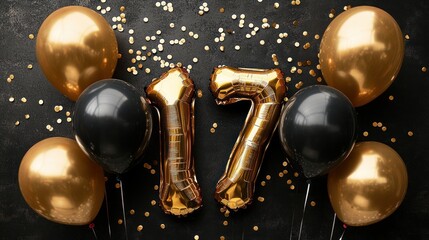 Festive gold and black balloons with number 17