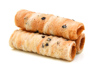 Waffle rolls isolated on white background 
