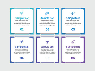 Infographic design business template with 6 options or steps. Can be used for workflow layout, diagram, annual report, web design