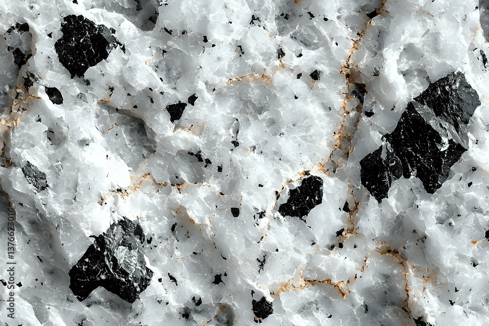 Poster close-up view of natural granite texture showing black mineral inclusions in white crystalline matri