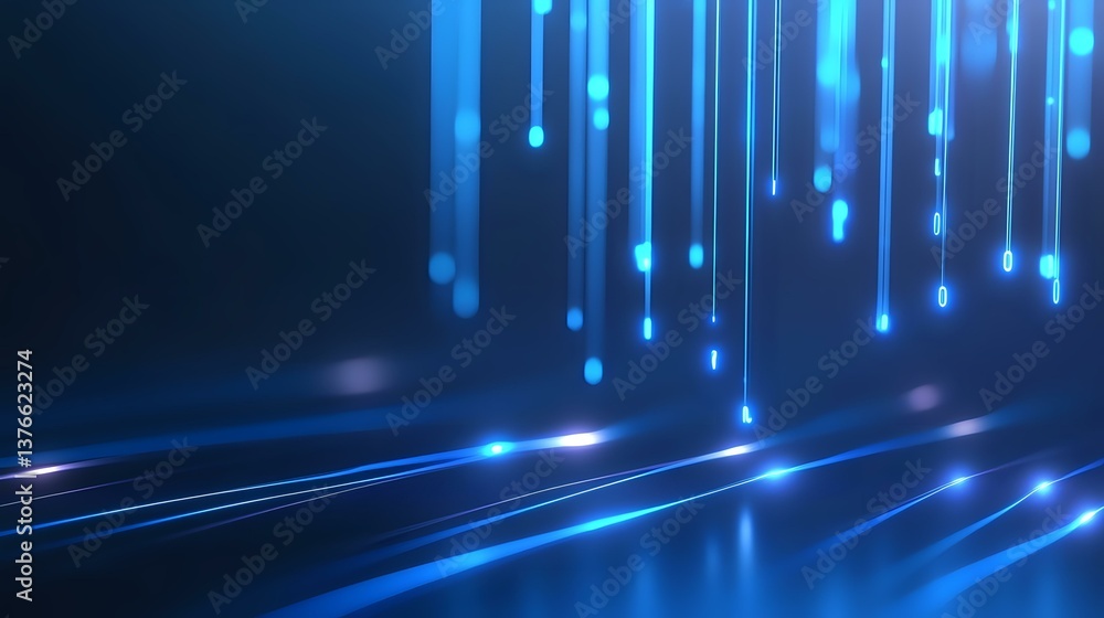 Aufkleber glowing blue light streaks and particles falling in dark space create futuristic technology backgrou