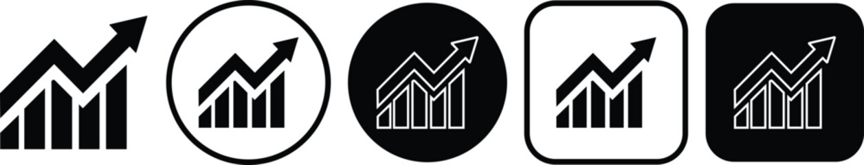 Growing bar graph icon in flat, line set. isolated on transparent background