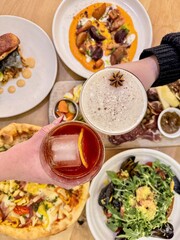 table of food and drinks