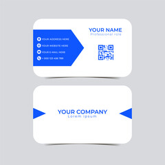 Dark blue and white modern creative business card and name card, horizontal simple clean template vector design, layout in rectangle size.