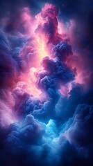 Vibrant Cosmic Scene with Billowing Clouds in Pink, Purple, and Blue

