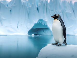 Obraz premium Close-up of a penguin on an ice floe in Antarctica
