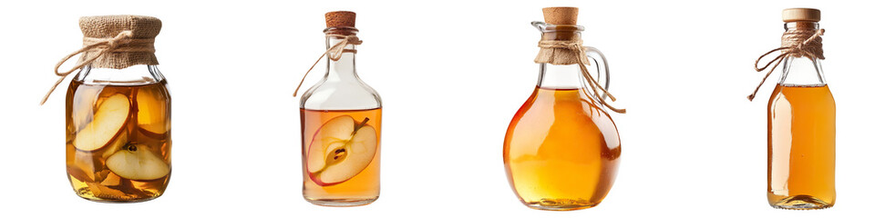 Set of homemade apple vinegar isolated on transparent background