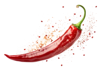  flying red chili pepper isolated on background white