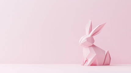 easter bunny paper cutout on a pink background, copy space