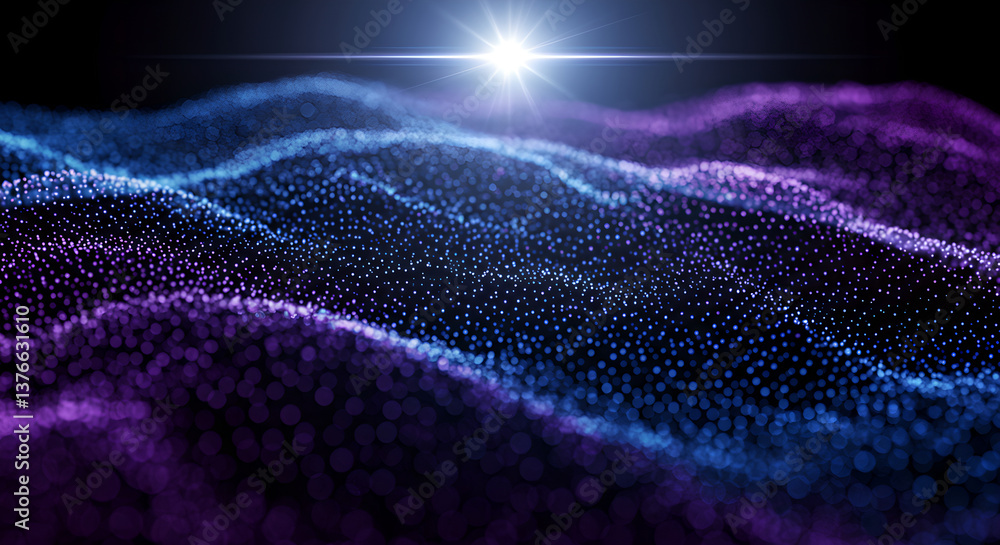 Poster abstract digital wave background with glowing dots, futuristic data flow visualization for science p