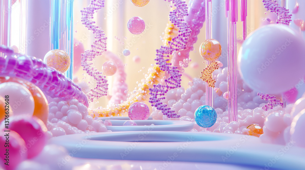Poster cyber structure 3d illustration. nano space medical research and futuristic discoveries. dna code in