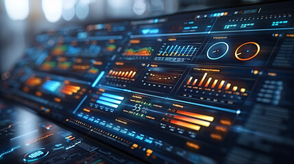 Futuristic Data Dashboard on Dark Ambient Background with Cinematic Light Accents