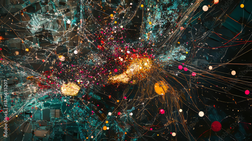Poster big data concept. digital neural network. introduction of artificial intelligence. cyberspace of fut