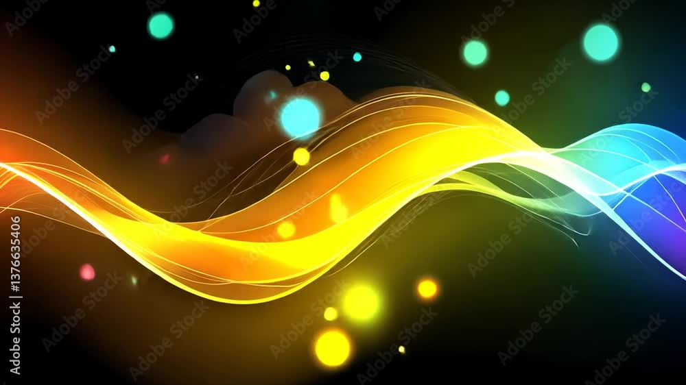 Poster dynamic multicolor wave animation with glowing particles for creative backdrop