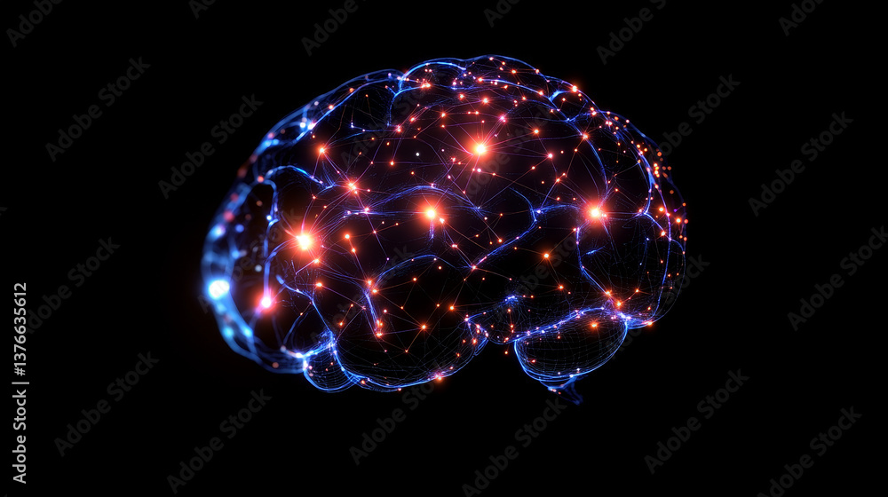 Poster artificial intelligence. digital neural network based on the human brain. computer mind of the futur