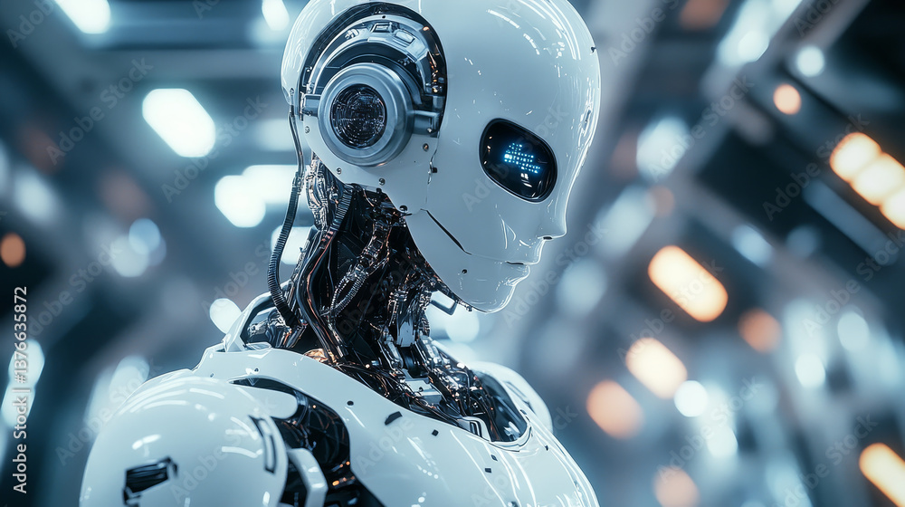 Poster artificial intelligence in global network. digital technologies of galactic nebula. computer mind co