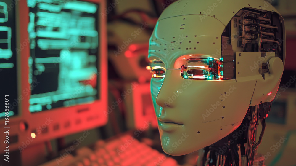 Poster artificial intelligence. computer mind in technology of future. 3d illustration of an abstract digit