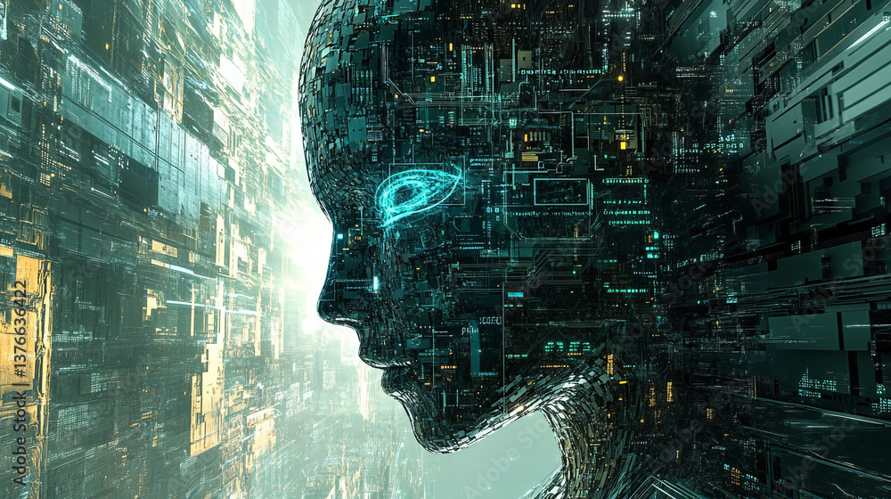 Poster ai, digital mind, artificial intelligence, computer brain, quantum processor, cpu, neural networks. 