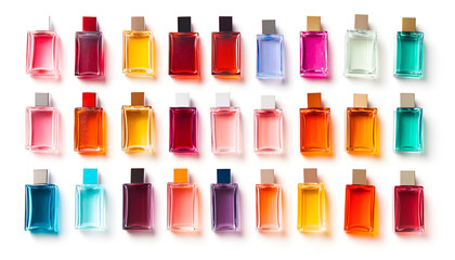 Bottles of different perfumes isolated on white, set