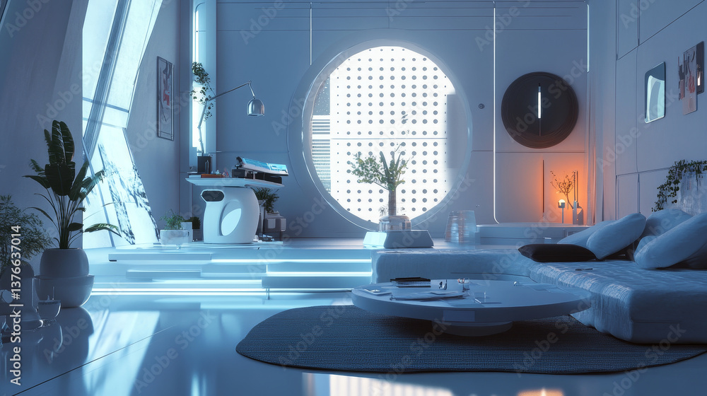 Poster smart technology of future. artificial intelligence in scientific research. 3d illustration of a bot