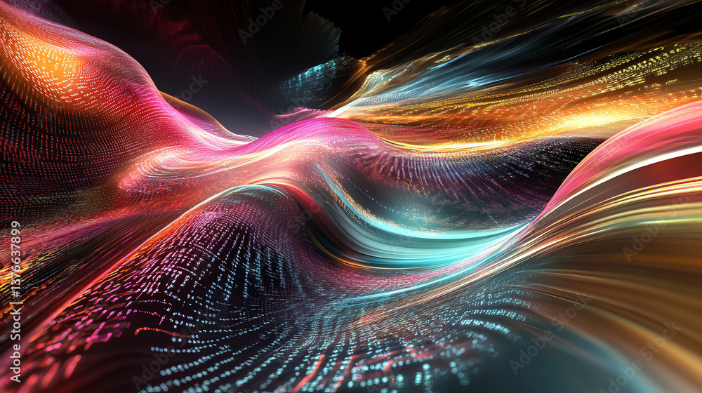 Poster futuristic big data stream. motion of digital data flow. data transmission channel 3d illustration. 