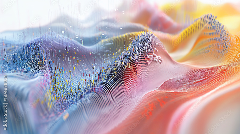 Poster cyber stream 3d illustration, data field, information flow, big data, binary code linear concept