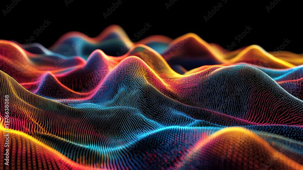 Aufkleber cyber stream 3d illustration, data field, information flow, big data, binary code linear concept