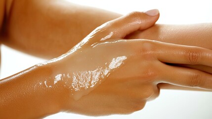 Moisturizing hand care routine home beauty tips indoor close-up skincare concept