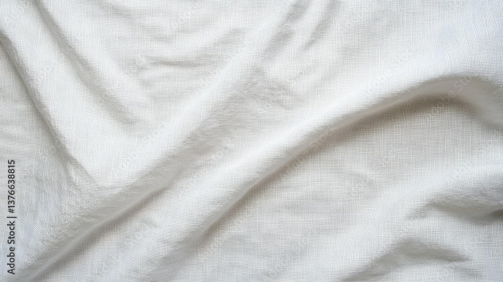 Poster white fabric texture background - close-up view of textured white fabric with soft folds and wrinkle