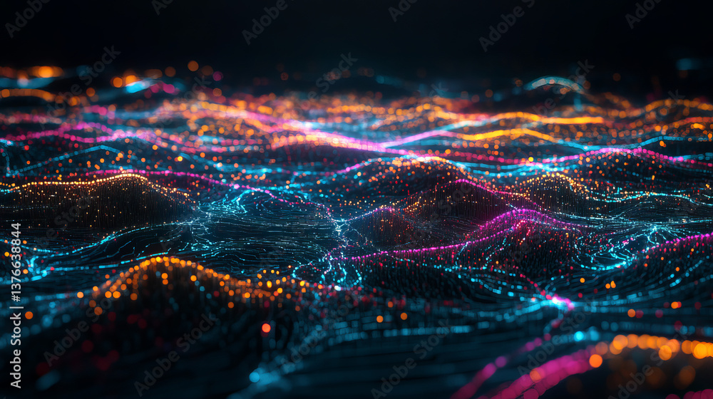 Poster artificial intelligence. big data core. neon light pulses. abstract concept of nerve endings in comp